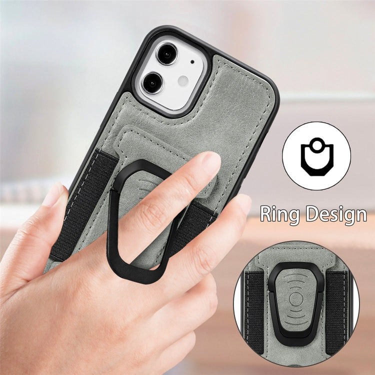 For iPhone 12 mini Magnetic Shockproof PU + TPU Case with Card Slot & Ring Holder