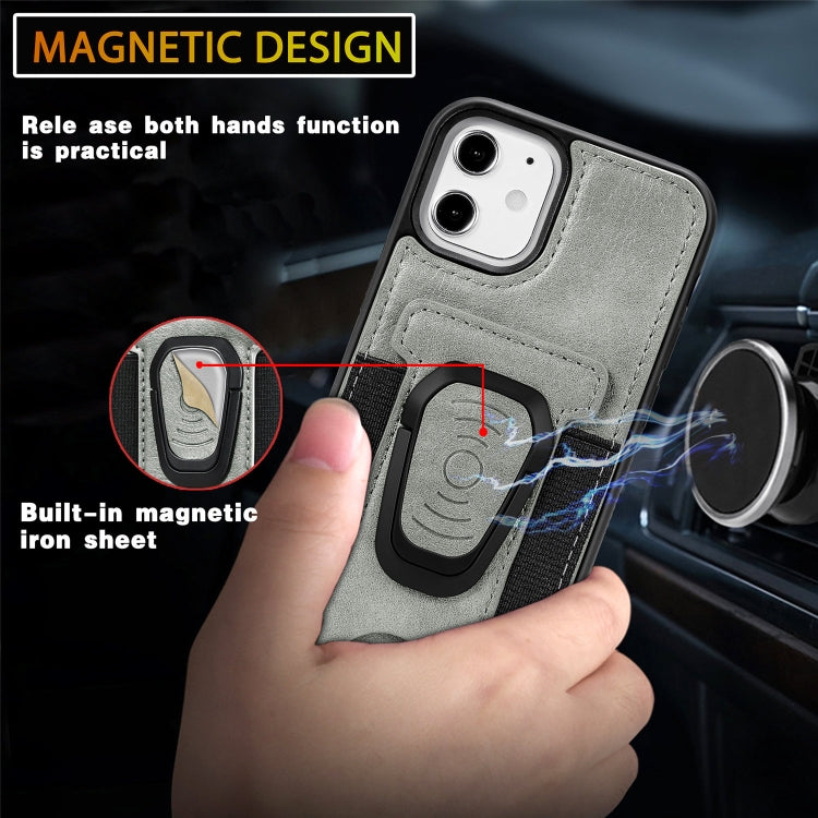 For iPhone 12 mini Magnetic Shockproof PU + TPU Case with Card Slot & Ring Holder