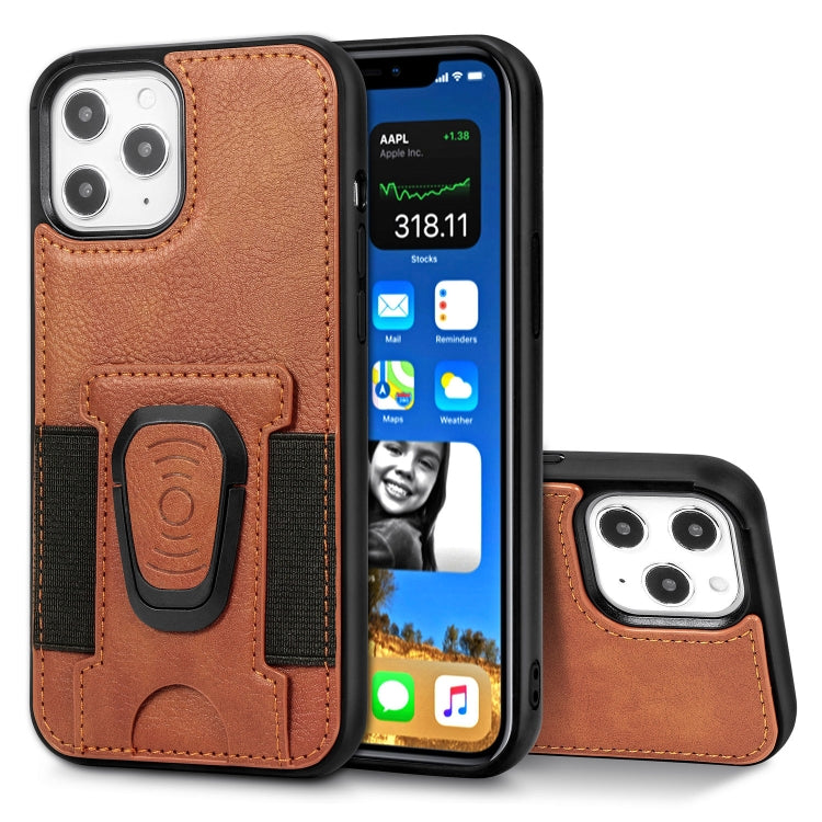 For iPhone 12 / 12 Pro Magnetic Shockproof PU + TPU Case with Card Slot & Ring Holder