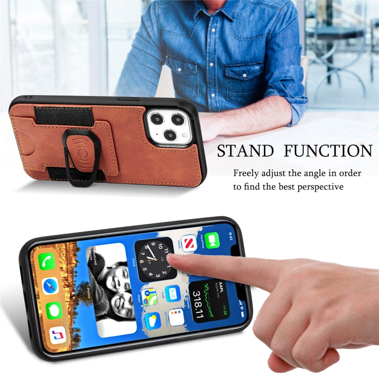 For iPhone 12 / 12 Pro Magnetic Shockproof PU + TPU Case with Card Slot & Ring Holder