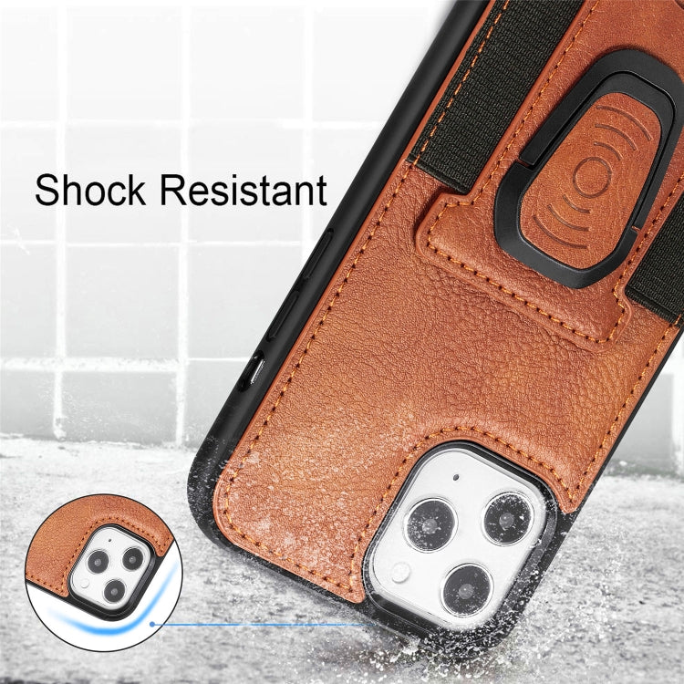 For iPhone 12 / 12 Pro Magnetic Shockproof PU + TPU Case with Card Slot & Ring Holder