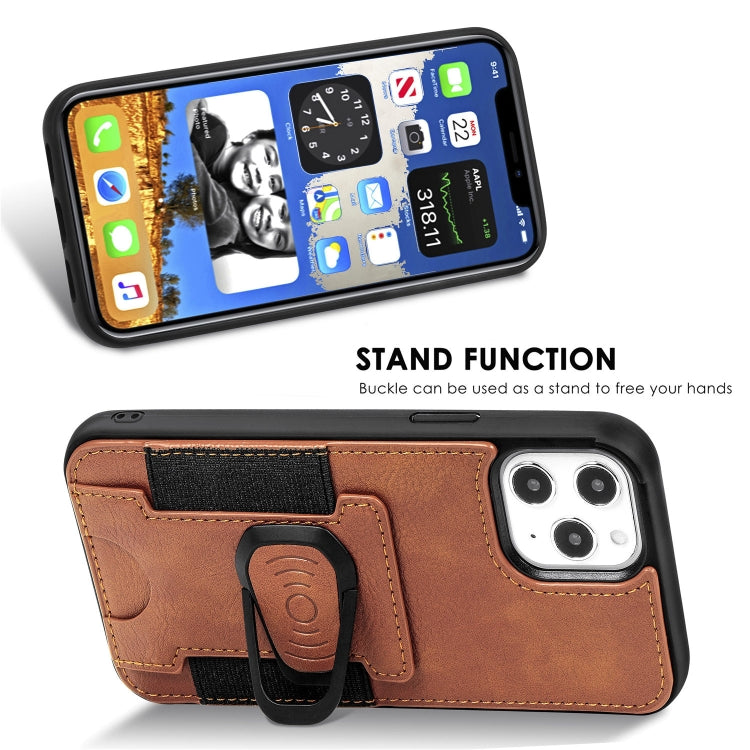 For iPhone 12 / 12 Pro Magnetic Shockproof PU + TPU Case with Card Slot & Ring Holder