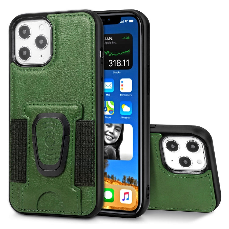 For iPhone 12 / 12 Pro Magnetic Shockproof PU + TPU Case with Card Slot & Ring Holder