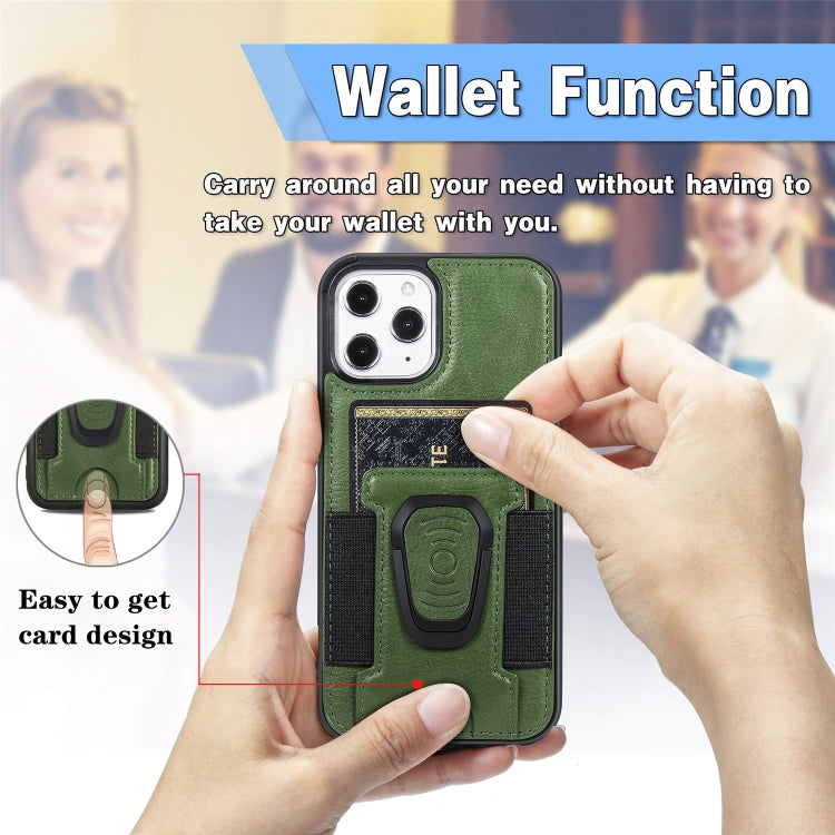 For iPhone 12 / 12 Pro Magnetic Shockproof PU + TPU Case with Card Slot & Ring Holder