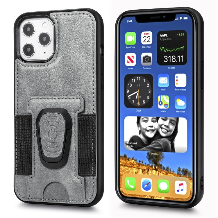 For iPhone 12 / 12 Pro Magnetic Shockproof PU + TPU Case with Card Slot & Ring Holder