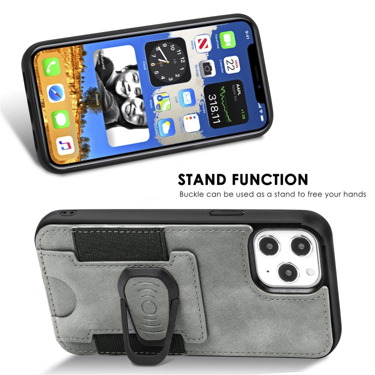 For iPhone 12 / 12 Pro Magnetic Shockproof PU + TPU Case with Card Slot & Ring Holder