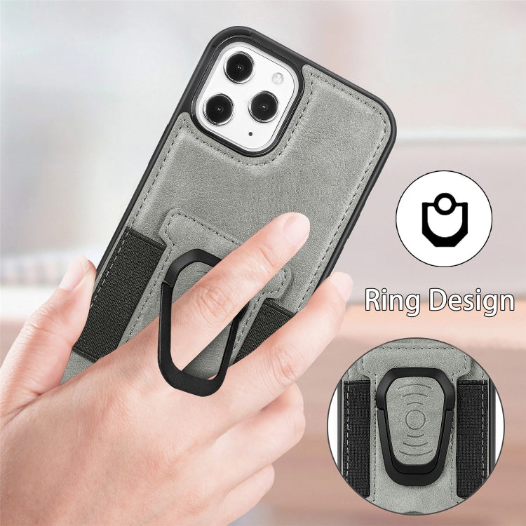 For iPhone 12 / 12 Pro Magnetic Shockproof PU + TPU Case with Card Slot & Ring Holder
