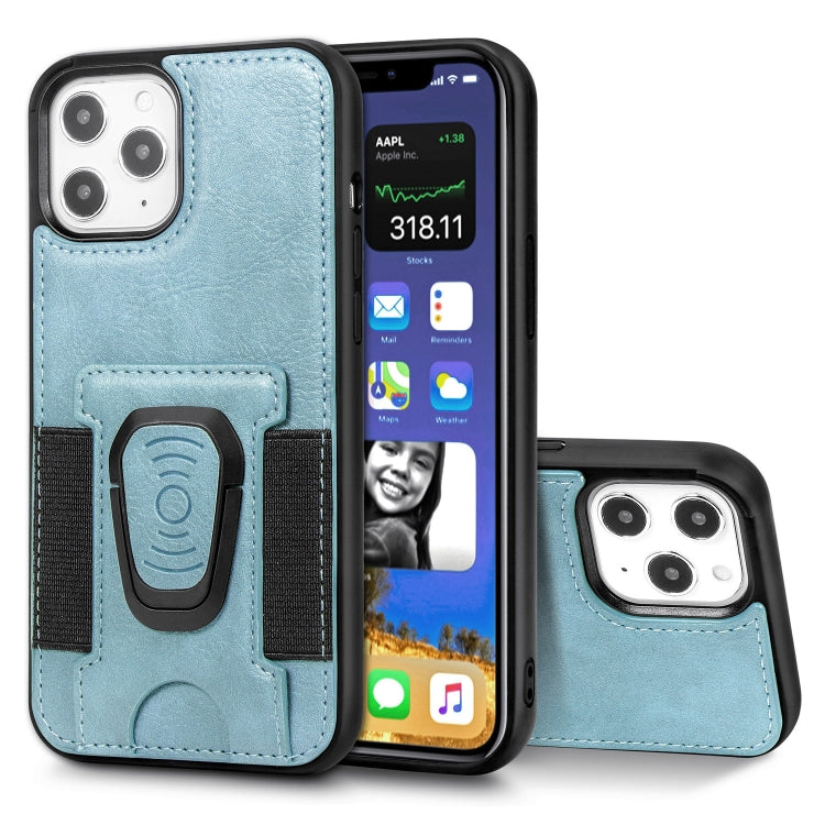 For iPhone 12 / 12 Pro Magnetic Shockproof PU + TPU Case with Card Slot & Ring Holder
