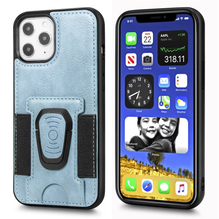 For iPhone 12 / 12 Pro Magnetic Shockproof PU + TPU Case with Card Slot & Ring Holder