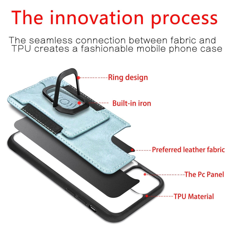 For iPhone 12 / 12 Pro Magnetic Shockproof PU + TPU Case with Card Slot & Ring Holder