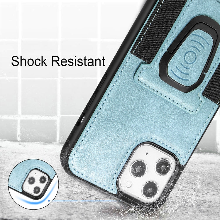 For iPhone 12 / 12 Pro Magnetic Shockproof PU + TPU Case with Card Slot & Ring Holder