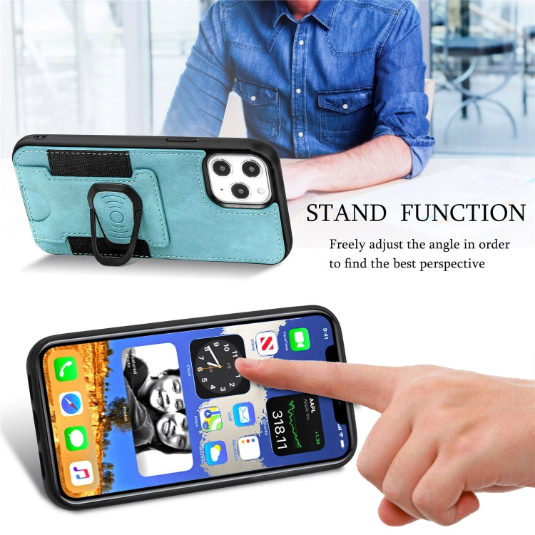 For iPhone 12 / 12 Pro Magnetic Shockproof PU + TPU Case with Card Slot & Ring Holder