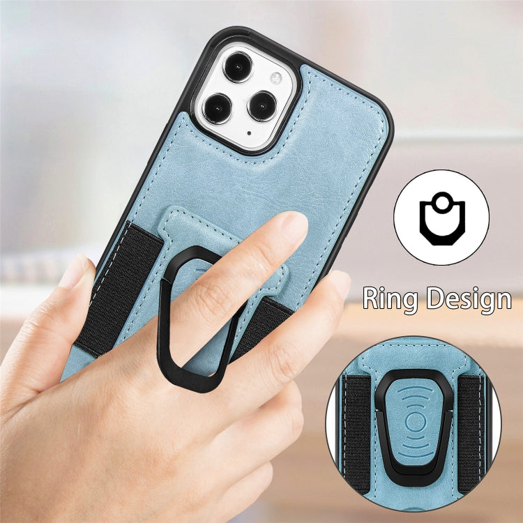 For iPhone 12 / 12 Pro Magnetic Shockproof PU + TPU Case with Card Slot & Ring Holder