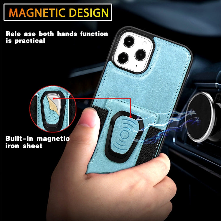 For iPhone 12 / 12 Pro Magnetic Shockproof PU + TPU Case with Card Slot & Ring Holder