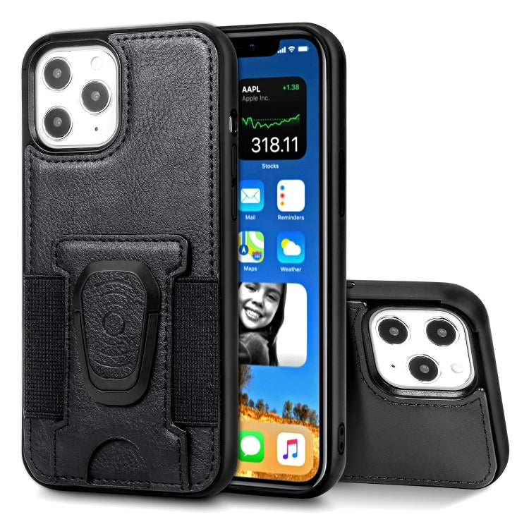 For iPhone 12 Pro Max Magnetic Shockproof PU + TPU Case with Card Slot & Ring Holder
