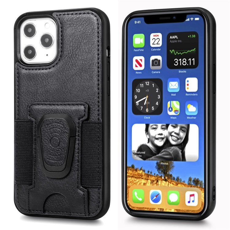 For iPhone 12 Pro Max Magnetic Shockproof PU + TPU Case with Card Slot & Ring Holder