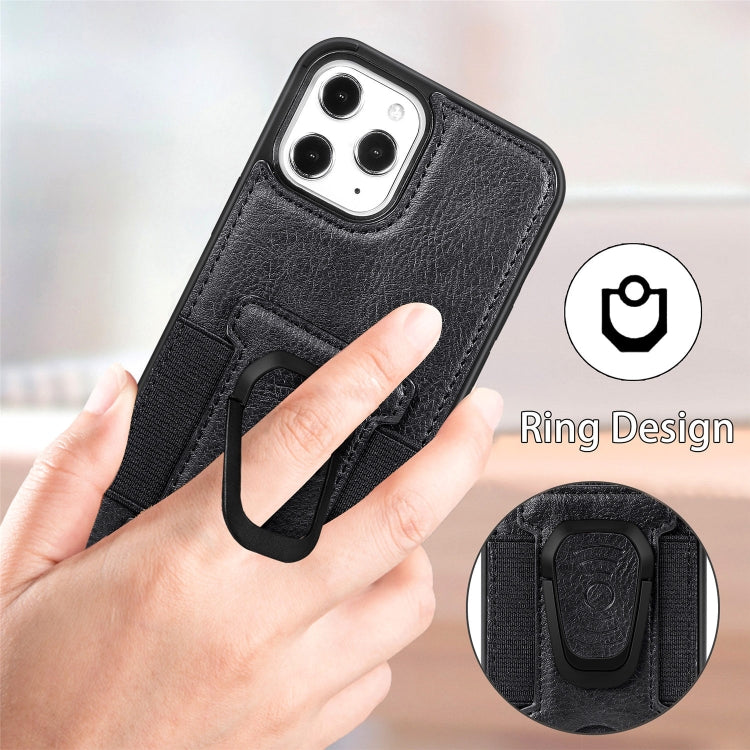 For iPhone 12 Pro Max Magnetic Shockproof PU + TPU Case with Card Slot & Ring Holder