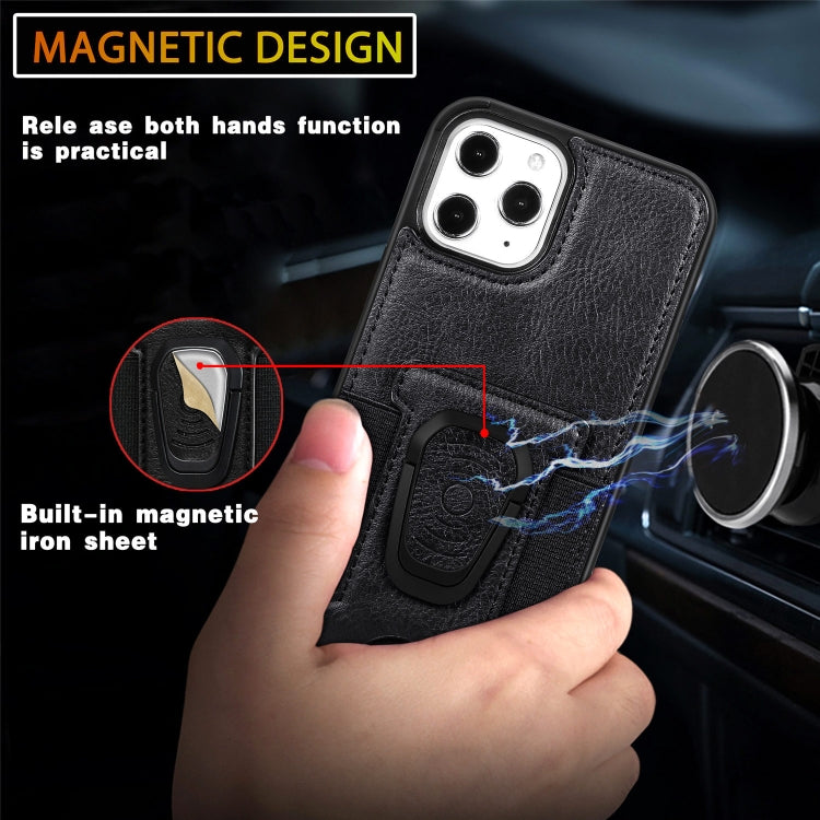 For iPhone 12 Pro Max Magnetic Shockproof PU + TPU Case with Card Slot & Ring Holder