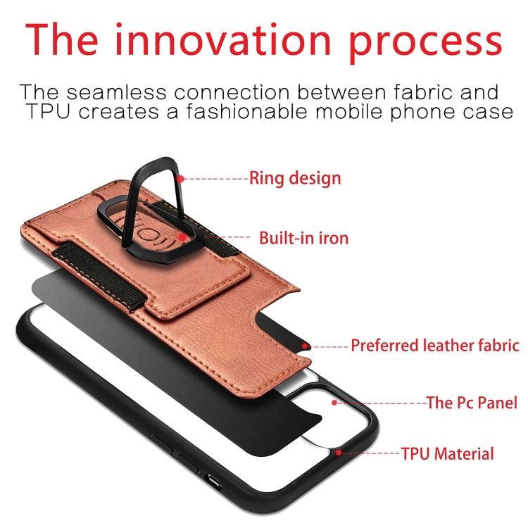 For iPhone 12 Pro Max Magnetic Shockproof PU + TPU Case with Card Slot & Ring Holder