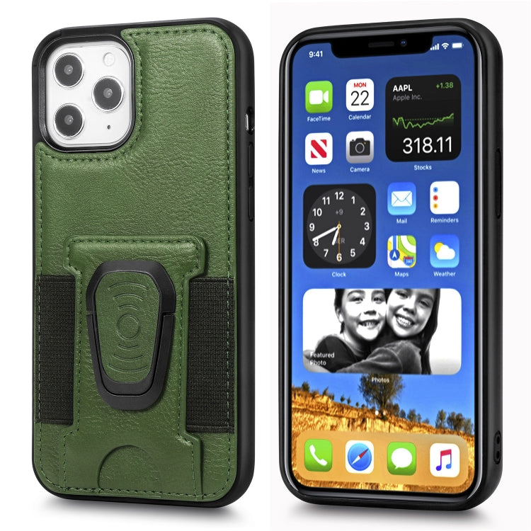For iPhone 12 Pro Max Magnetic Shockproof PU + TPU Case with Card Slot & Ring Holder
