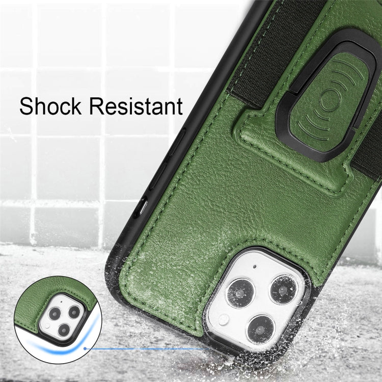 For iPhone 12 Pro Max Magnetic Shockproof PU + TPU Case with Card Slot & Ring Holder