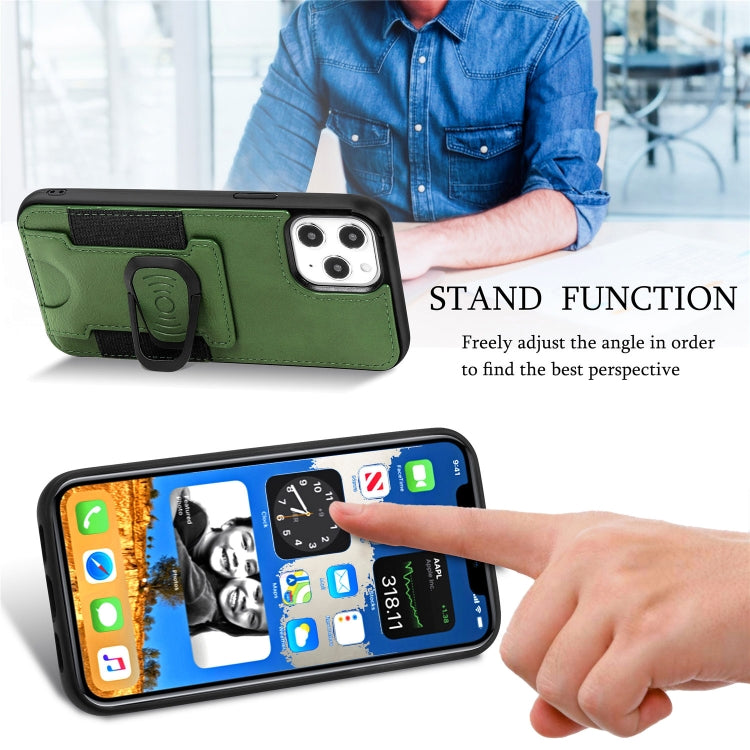 For iPhone 12 Pro Max Magnetic Shockproof PU + TPU Case with Card Slot & Ring Holder