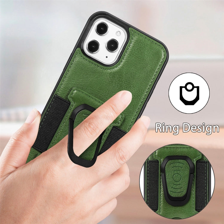 For iPhone 12 Pro Max Magnetic Shockproof PU + TPU Case with Card Slot & Ring Holder