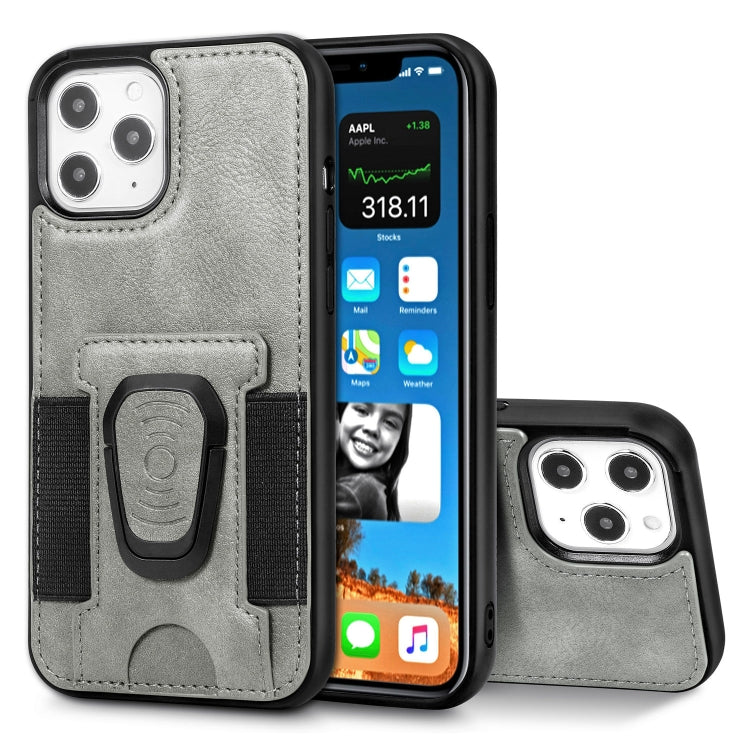 For iPhone 12 Pro Max Magnetic Shockproof PU + TPU Case with Card Slot & Ring Holder