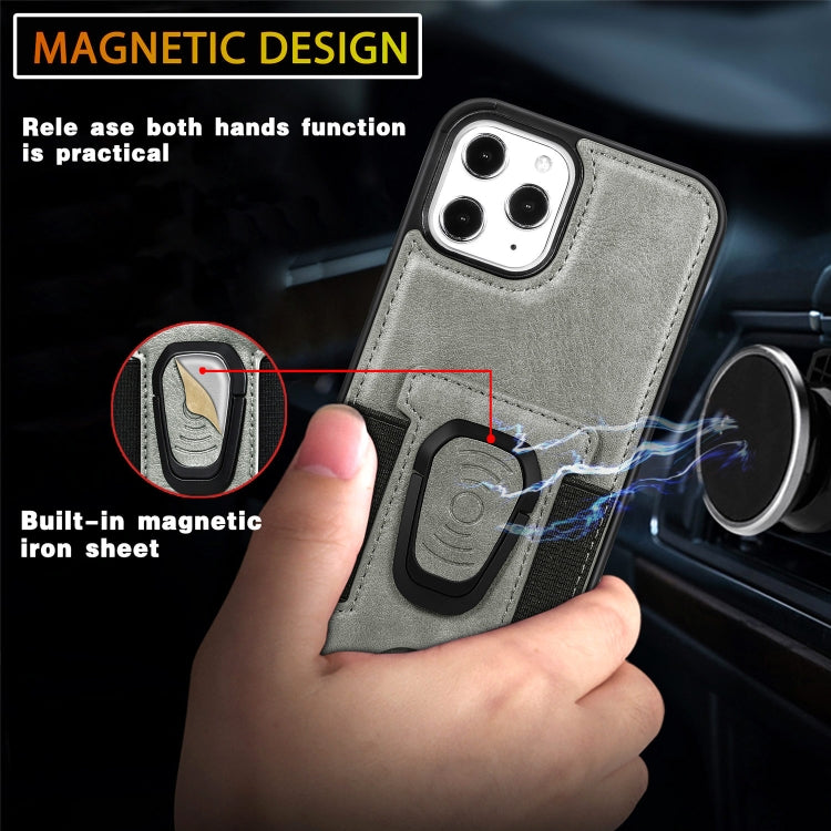For iPhone 12 Pro Max Magnetic Shockproof PU + TPU Case with Card Slot & Ring Holder