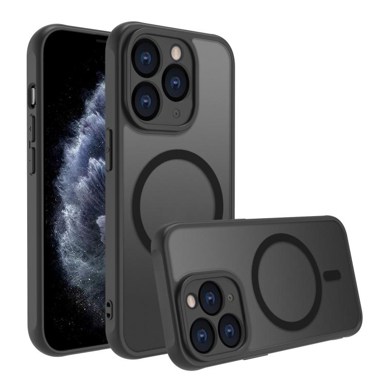 For iPhone 11 Pro Max Four Corners Shockproof MagSafe PC Hybrid TPU Phone Case - Black