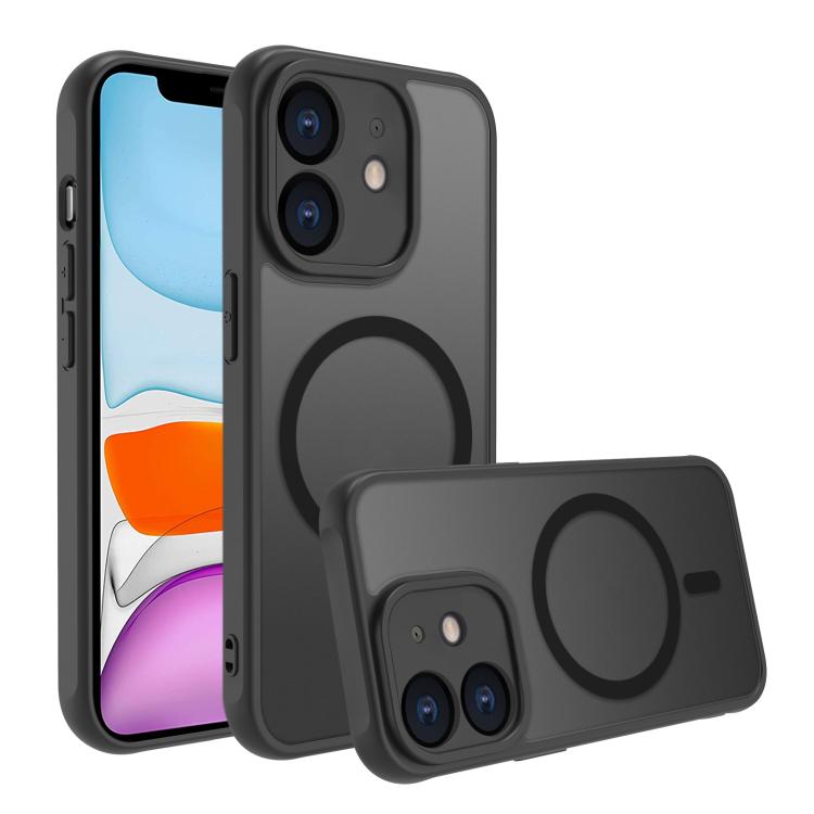 For iPhone 11 Four Corners Shockproof MagSafe PC Hybrid TPU Phone Case - Black