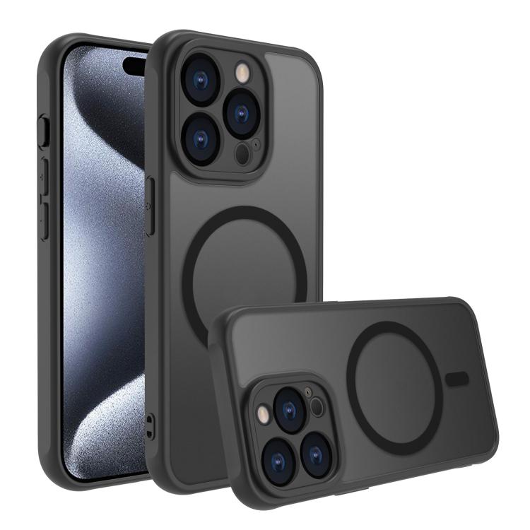 For iPhone 15 Pro Max Four Corners Shockproof MagSafe PC Hybrid TPU Phone Case - Black