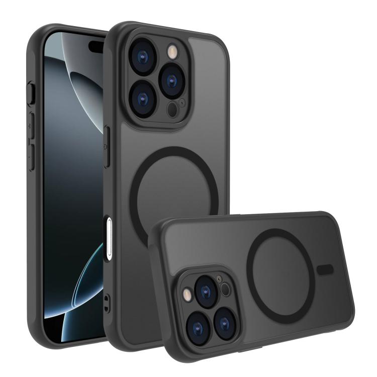 For iPhone 16 Pro Four Corners Shockproof MagSafe PC Hybrid TPU Phone Case - Black