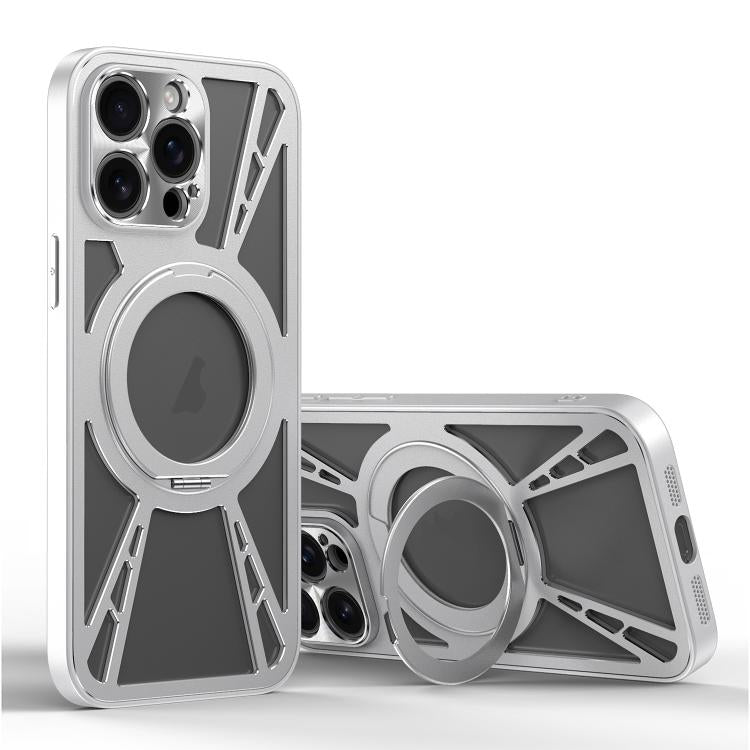 For iPhone 12 Pro Max Cooling Hollow Metal Holder MagSafe Phone Case