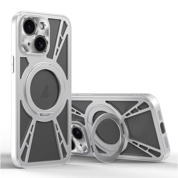 For iPhone 13 Cooling Hollow Metal Holder MagSafe Phone Case