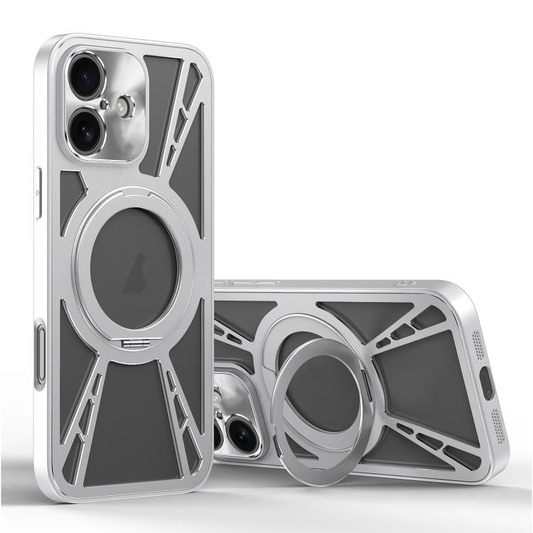 For iPhone 16 Cooling Hollow Metal Holder MagSafe Phone Case