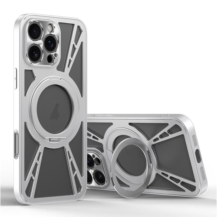 For iPhone 16 Pro Cooling Hollow Metal Holder MagSafe Phone Case