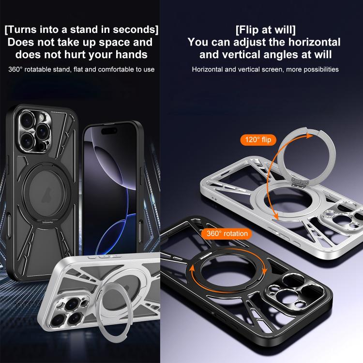 For iPhone 12 Cooling Hollow Metal Holder MagSafe Phone Case