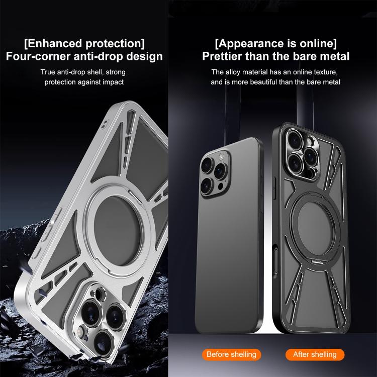 For iPhone 12 Pro Max Cooling Hollow Metal Holder MagSafe Phone Case
