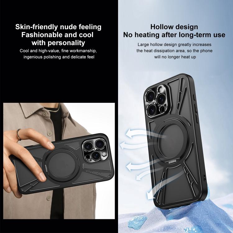 For iPhone 12 Pro Cooling Hollow Metal Holder MagSafe Phone Case