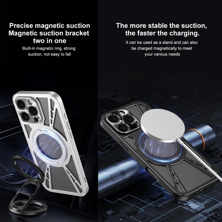 For iPhone 12 Pro Cooling Hollow Metal Holder MagSafe Phone Case