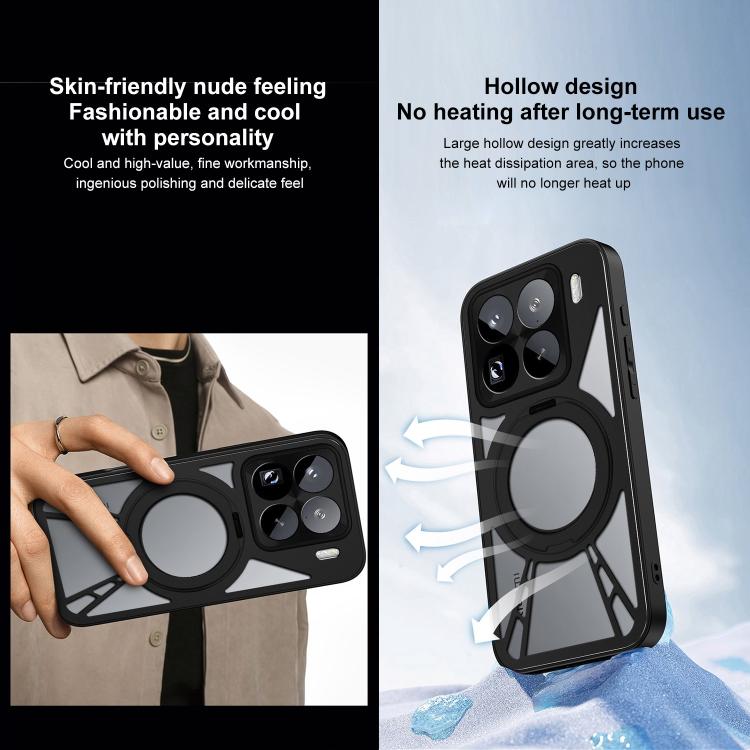 For Xiaomi 15 Cooling Hollow Metal Holder MagSafe Phone Case
