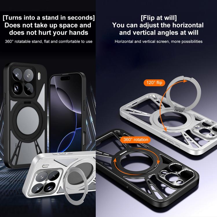 For Xiaomi 15 Pro Cooling Hollow Metal Holder MagSafe Phone Case