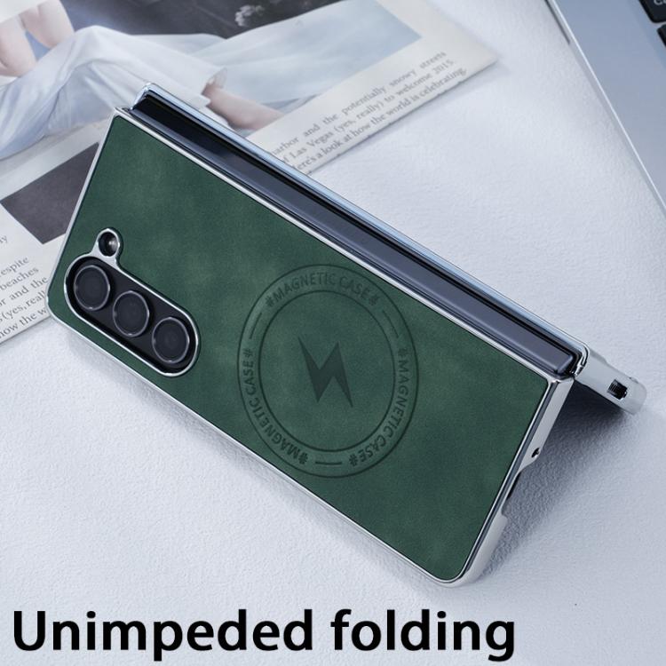 For Samsung Galaxy Z Fold6 5G Electroplated PC Sheepskin Invisible Magnetic MagSafe Folding Phone Case