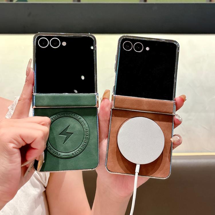 For Samsung Galaxy Z Flip7 5G Electroplated PC Sheepskin Invisible Magnetic MagSafe Folding Phone Case