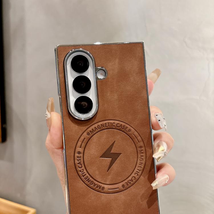 For Samsung Galaxy Z Fold7 5G Electroplated PC Sheepskin Invisible Magnetic MagSafe Folding Phone Case