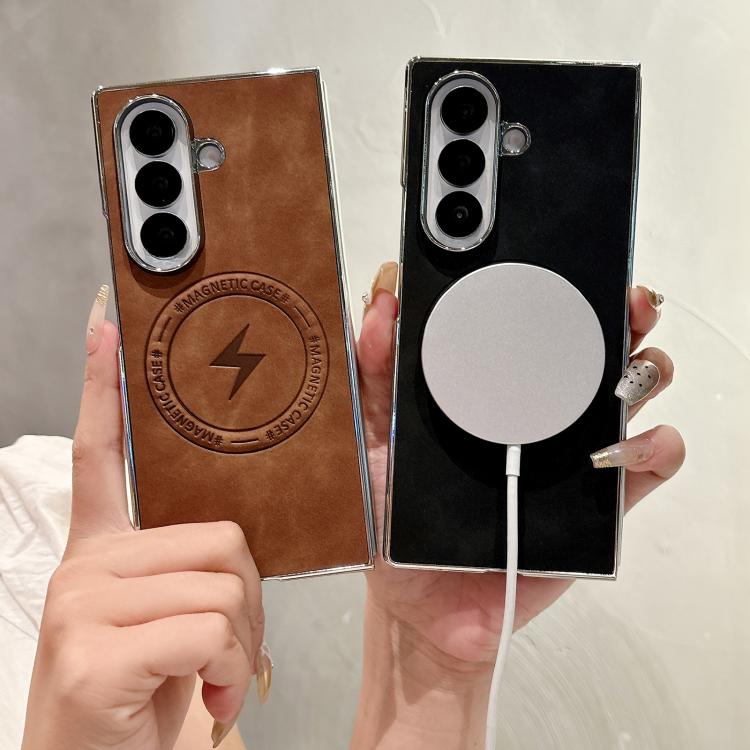For Samsung Galaxy Z Fold7 5G Electroplated PC Sheepskin Invisible Magnetic MagSafe Folding Phone Case