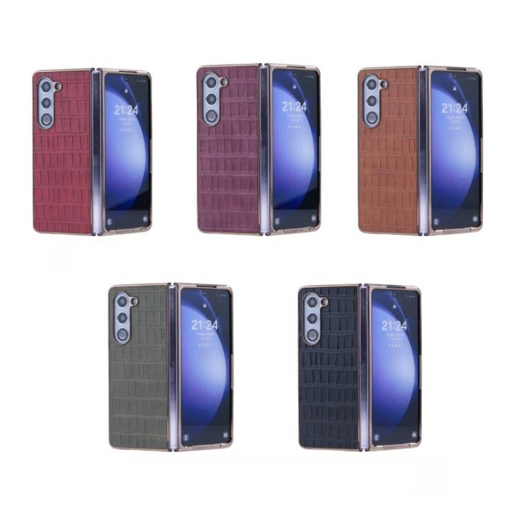 For Samsung Galaxy Z Fold5 5G Electroplated PC Crocodile Pattern Folding Phone Case