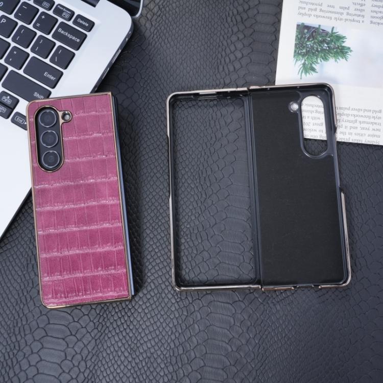 For Samsung Galaxy Z Fold5 5G Electroplated PC Crocodile Pattern Folding Phone Case