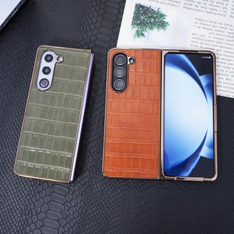For Samsung Galaxy Z Fold5 5G Electroplated PC Crocodile Pattern Folding Phone Case